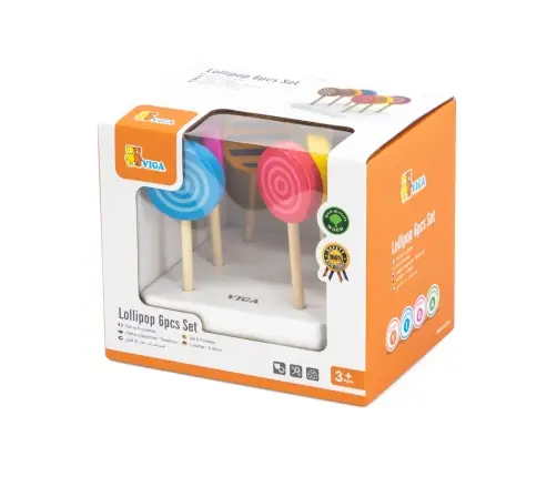 Viga 44529 Zestaw 6 drewnianych lizaków na podstawce