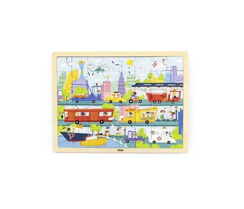 Viga 44582 Puzzle na podkładce 48 elementów - poznajemy transport w mieście