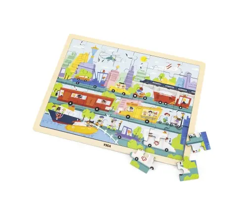 Viga 44582 Puzzle na podkładce 48 elementów - poznajemy transport w mieście