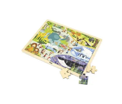 Viga 44587 Puzzle na podkładce 48 elementów - poznajemy zoo