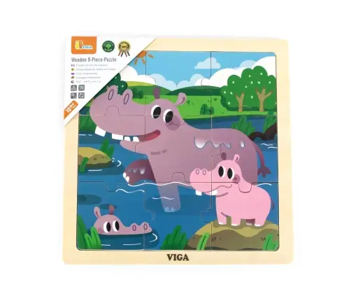 Viga 44628 Puzzle na podkładce 9 elementów - hipopotam