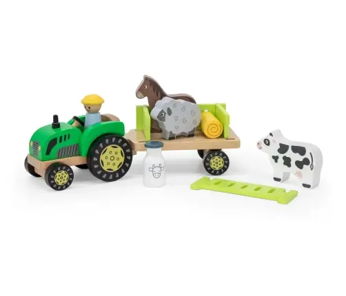 Viga 44680 Drewniany traktor z przyczepką i zwierzętami