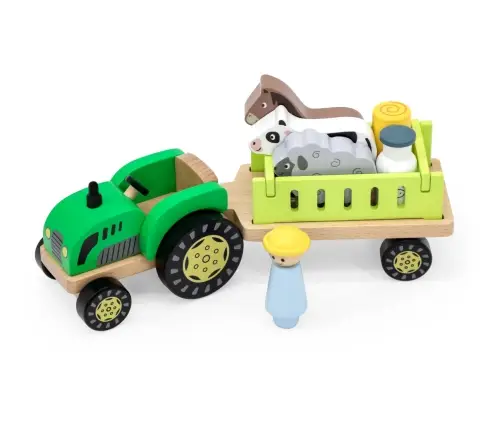 Viga 44680 Drewniany traktor z przyczepką i zwierzętami