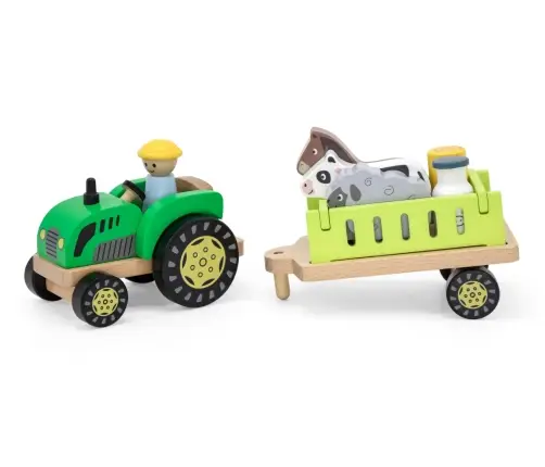Viga 44680 Drewniany traktor z przyczepką i zwierzętami