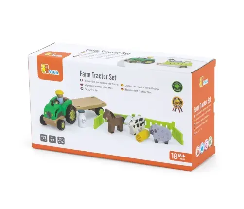 Viga 44680 Drewniany traktor z przyczepką i zwierzętami