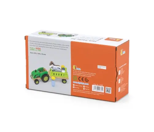Viga 44680 Drewniany traktor z przyczepką i zwierzętami