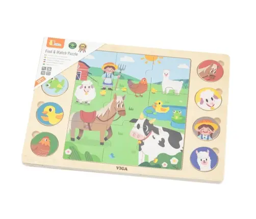 Viga 44741 Zestaw puzzli na podkładce - dopasuj cienie - farma