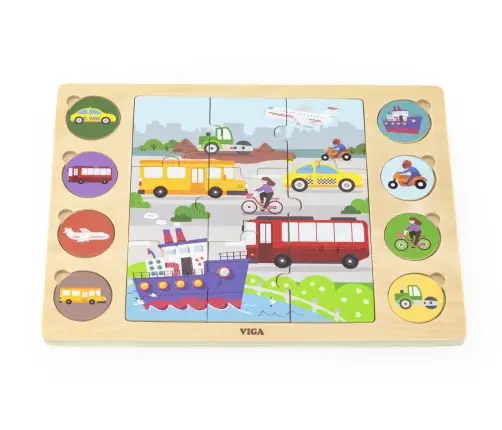 Viga 44742 Zestaw puzzli na podkładce- dopasuj cienie - środki transportu