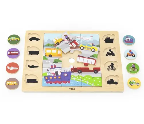 Viga 44742 Zestaw puzzli na podkładce- dopasuj cienie - środki transportu