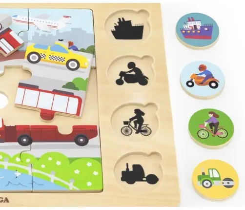 Viga 44742 Zestaw puzzli na podkładce- dopasuj cienie - środki transportu