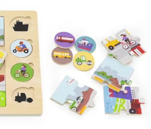 Viga 44742 Zestaw puzzli na podkładce- dopasuj cienie - środki transportu