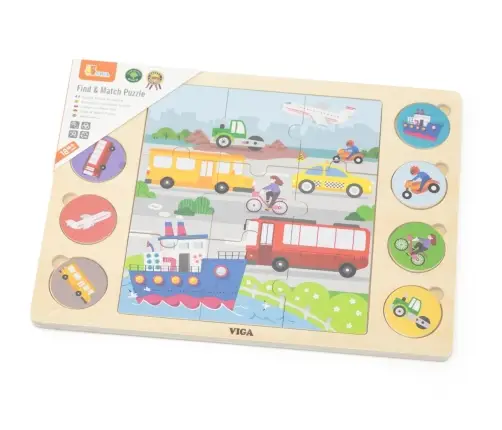 Viga 44742 Zestaw puzzli na podkładce- dopasuj cienie - środki transportu