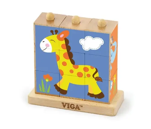 Viga 50834 9Pcs Stacking Cube Puzzle - Wild Animals