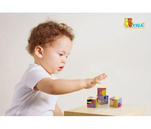 Viga 50835 4Pcs 6-Side Cube Puzzle - Farm Animals