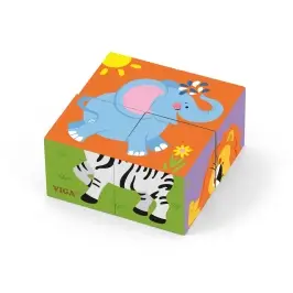 Viga 50836 4Pcs 6-Side Cube Puzzle - Wild Animal