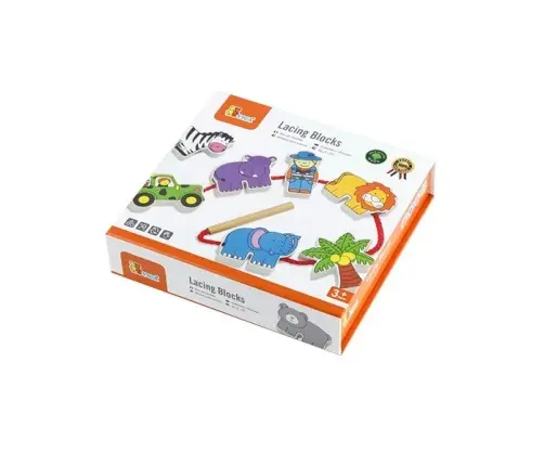 Viga 59549 Wooden Lacing Blocks- Zoo