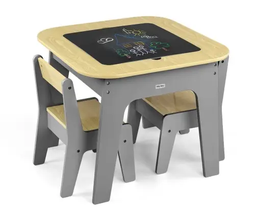Zestaw mebli Olaf Blocks - Stolik i dwa krzesełka Dark Grey
