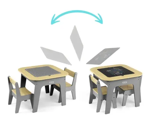 Zestaw mebli Olaf Blocks - Stolik i dwa krzesełka Dark Grey