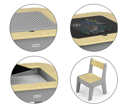 Zestaw mebli Olaf Blocks - Stolik i dwa krzesełka Dark Grey