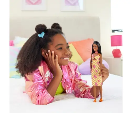 Barbie Fashionistas Doll - Pink & Orange Check Dress HYT91