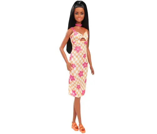 Barbie Fashionistas Doll - Pink & Orange Check Dress HYT91