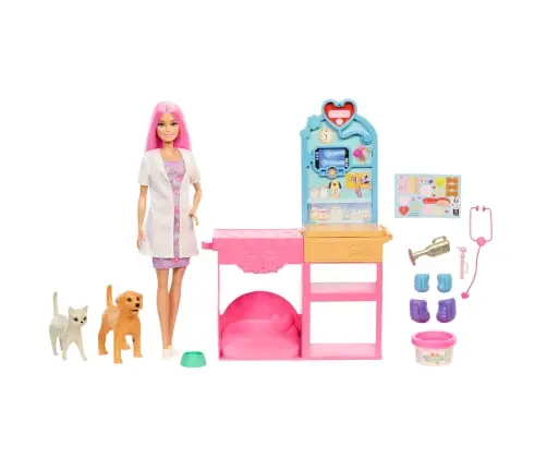 Barbie Fast Cast Pet Vet Clinic Playset w doll JFX93