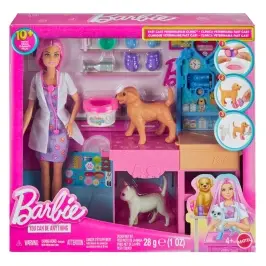 Barbie Fast Cast Pet Vet Clinic Playset w doll JFX93