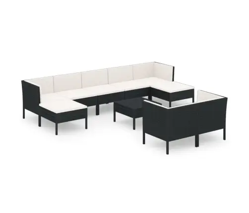 10-Daļīgs Dārza Atpūtas Mēbeļu Komplekts, Melna Pe Rotangpalma Vidaxl