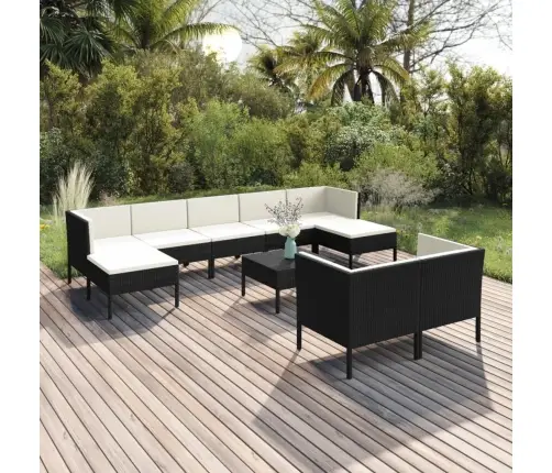 10-Daļīgs Dārza Atpūtas Mēbeļu Komplekts, Melna Pe Rotangpalma Vidaxl