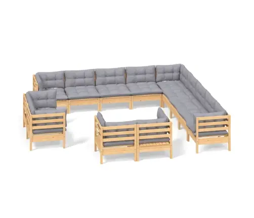 13-Daļīgs Dārza Mēbeļu Komplekts Ar Pelēkiem Matračiem, Priede Vidaxl