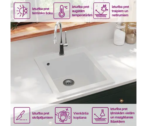 Įleidžiama Virtuvės Plautuvė, Granitas, Baltas Sp.