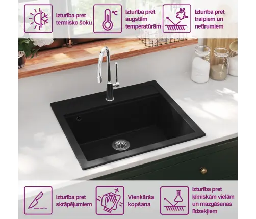 Virtuves Izlietne, Viena Bļoda, Melna, Granīts Vidaxl