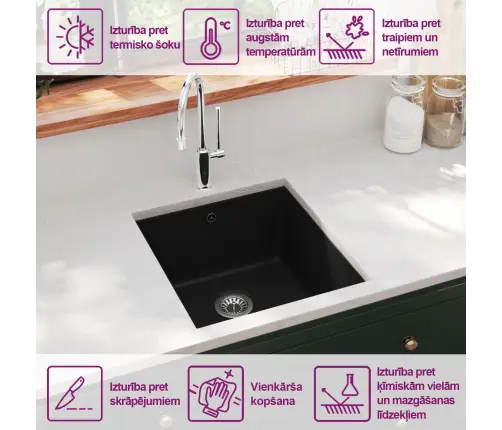 Virtuves Izlietne, Viena Bļoda, Melna, Granīts Vidaxl