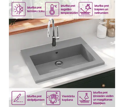 Izlietne, 600X450X120 Mm, Pelēks Granīts Vidaxl