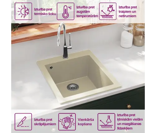 Virtuvinė Plautuvė, Smėlio Sp., Granitas, Vieno Dubens