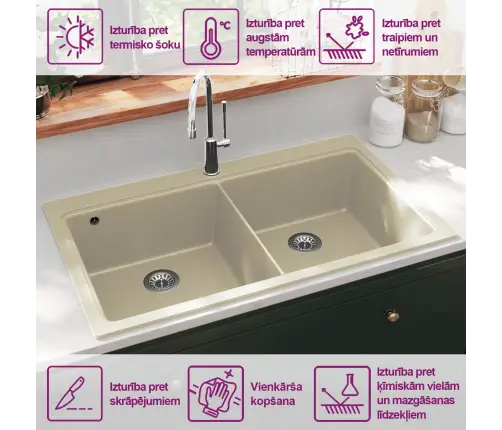 Virtuvinė Plautuvė, Smėlio Sp., Granitas, Du Dubenys