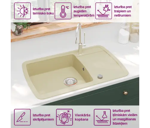 Ühepoolne Köögivalamu, Graniit, Hall