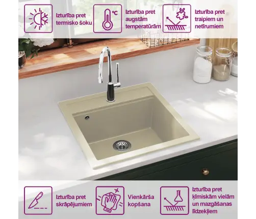 Ühepoolne Köögivalamu, Graniit, Beež