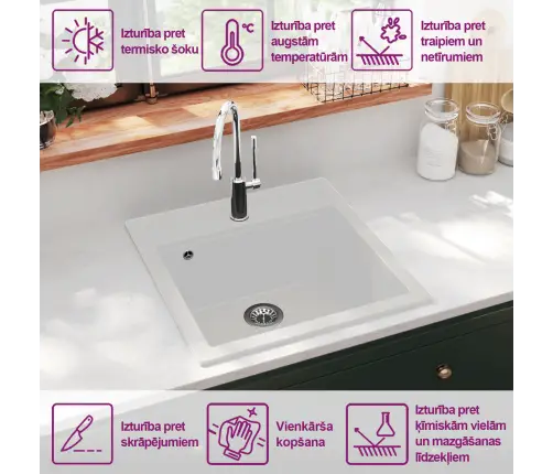 Virtuves Izlietne, Viena Bļoda, Balts Granīts Vidaxl