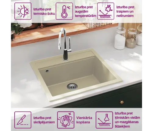 Virtuves Izlietne, Viena Bļoda, Bēšs Granīts Vidaxl