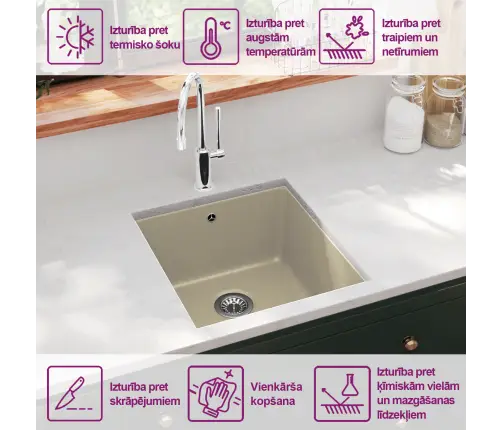 Virtuves Izlietne, Viena Bļoda, Bēšs Granīts Vidaxl