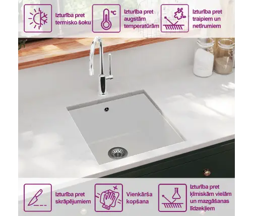 Virtuves Izlietne, Viena Bļoda, Balts Granīts Vidaxl