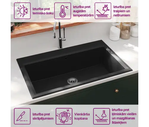 Virtuvės Kriauklė Juoda 79 X 50 X 31 Cm Kvarcas Ir Derva