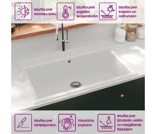 Virtuvės Kriauklė Balta 79 X 50 X 31 Cm Kvarcas Ir Derva