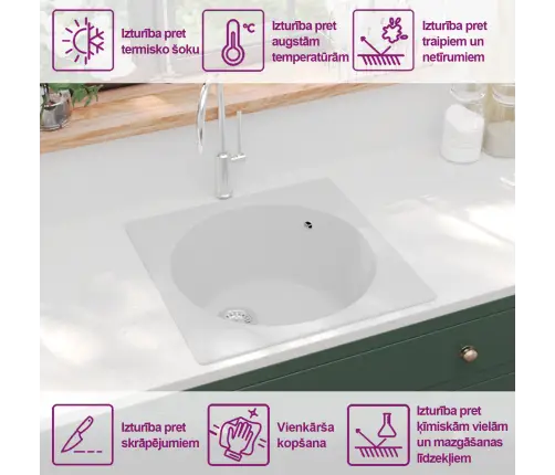 Virtuves Izlietne Balts 48 X 48 X 20.5 Cm Granīts Vidaxl