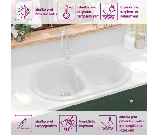 Virtuves Izlietne Balts 78 X 47 X 20.5 Cm Granīts Vidaxl