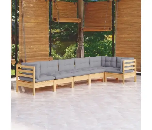 6-Daļīgs Dārza Mēbeļu Komplekts Ar Pelēkiem Matračiem, Priede Vidaxl