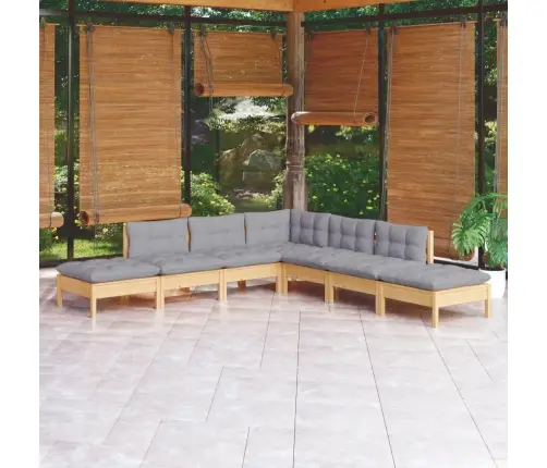 7-Daļīgs Dārza Mēbeļu Komplekts Ar Pelēkiem Matračiem, Priede Vidaxl