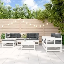 7-Daļīgs Dārza Mēbeļu Komplekts, Balts Priedes Masīvkoks Vidaxl