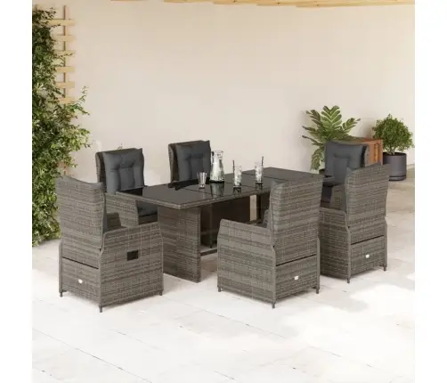 7-Daļīgs Dārza Mēbeļu Komplekts, Matrači, Pelēka Pe Rotangpalma Vidaxl